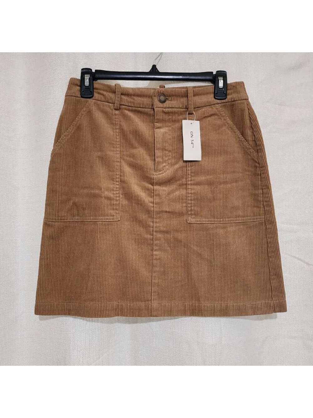 On 34th Women's Mini Skirt Corduroy Front Utility Pockets Brown Size 4 NWT